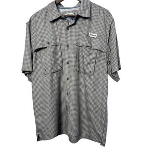Magellan Men Large Fish Gear Relaxed Fit Mens Grey Plaid Button Down Vent Shirt